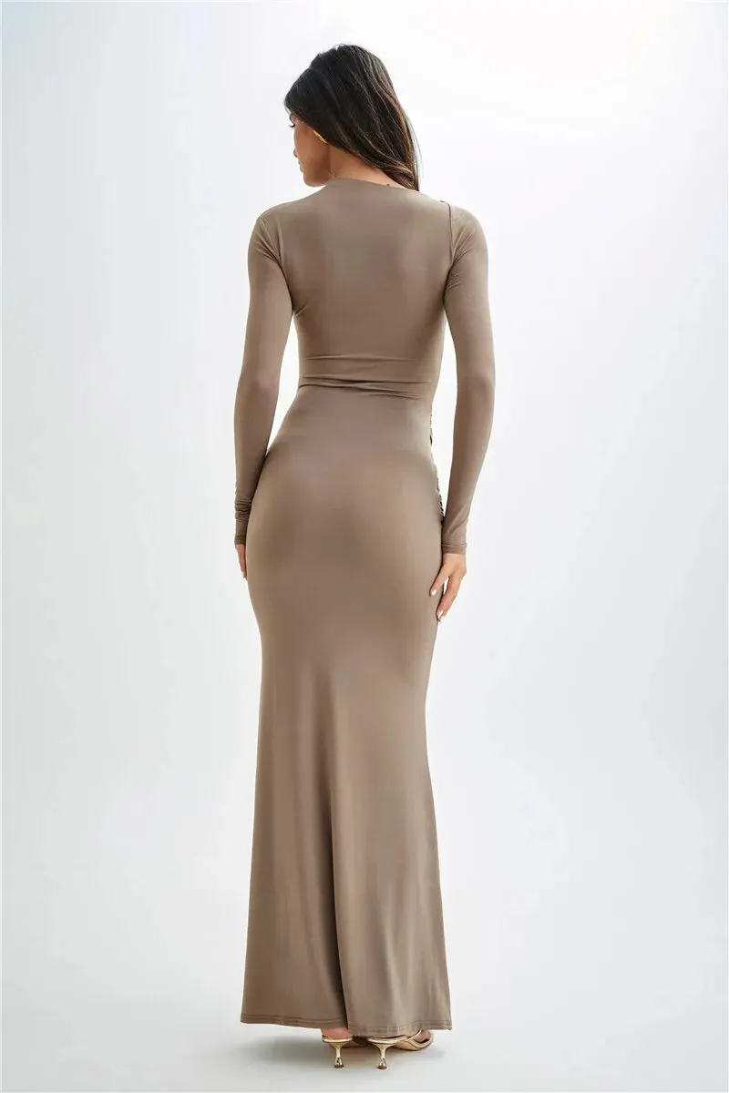 Elegant Full-Length Gown with Draped Waist Design Bodycon Dress