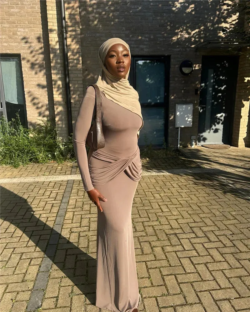 Elegant Full-Length Gown with Draped Waist Design Bodycon Dress