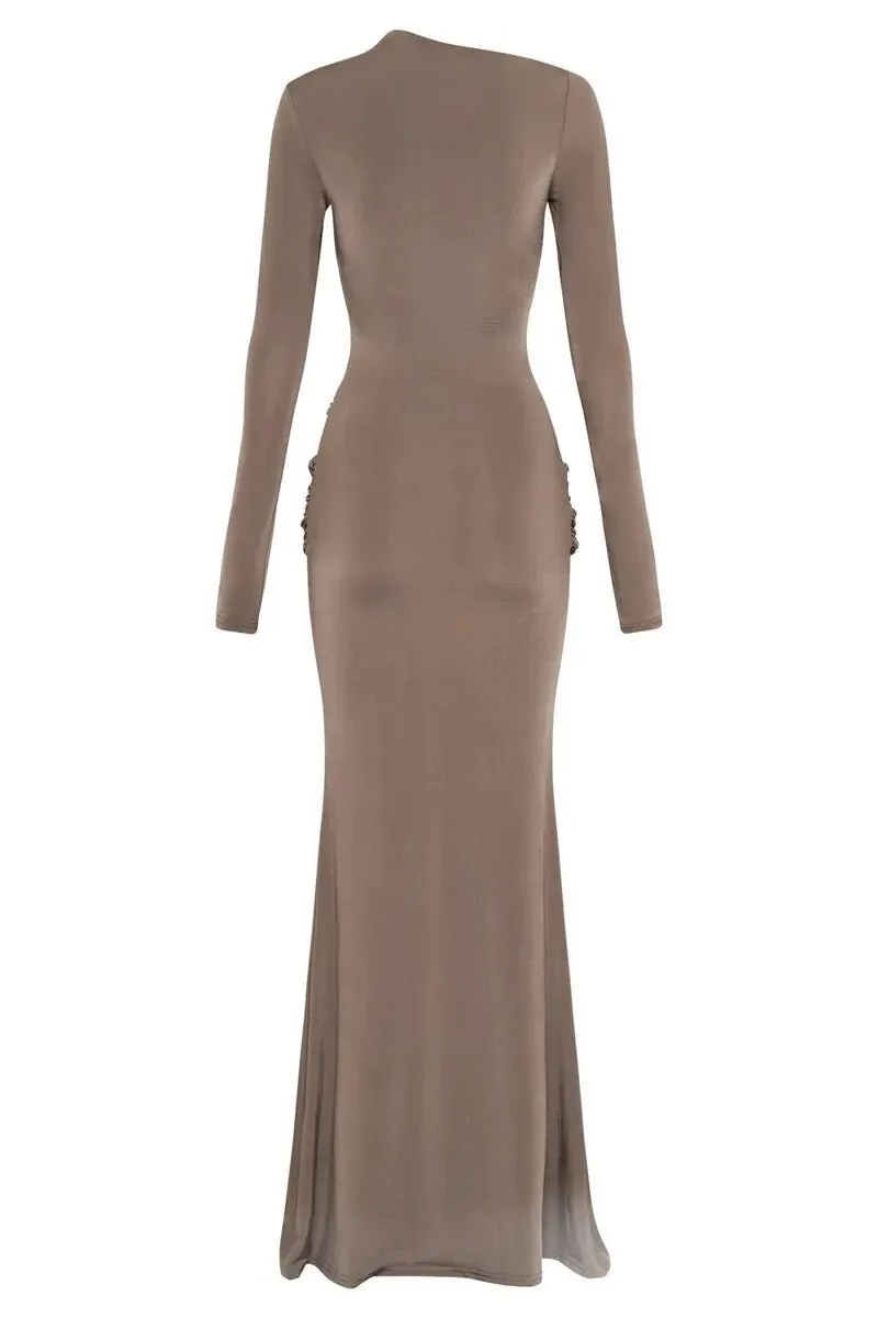 Elegant Full-Length Gown with Draped Waist Design Bodycon Dress