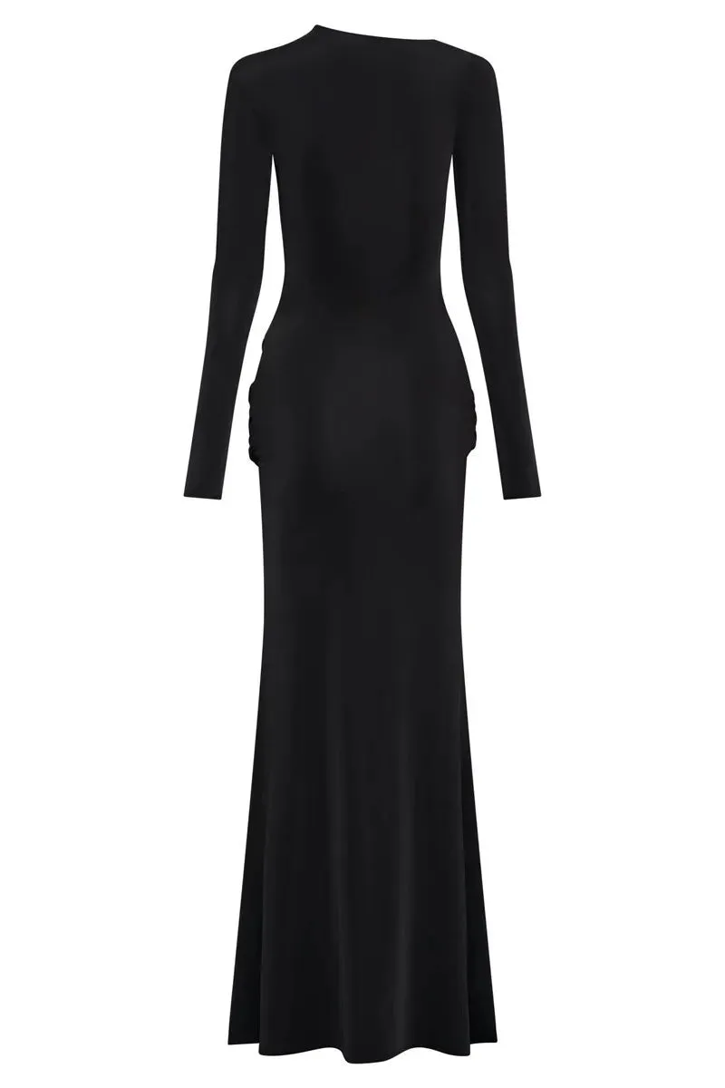 Elegant Full-Length Gown with Draped Waist Design Bodycon Dress