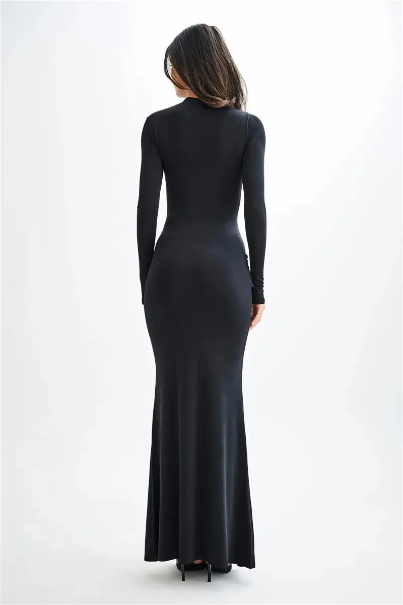 Elegant Full-Length Gown with Draped Waist Design Bodycon Dress