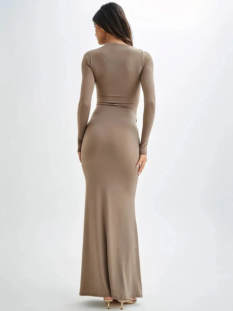 Elegant Full-Length Gown with Draped Waist Design Bodycon Dress