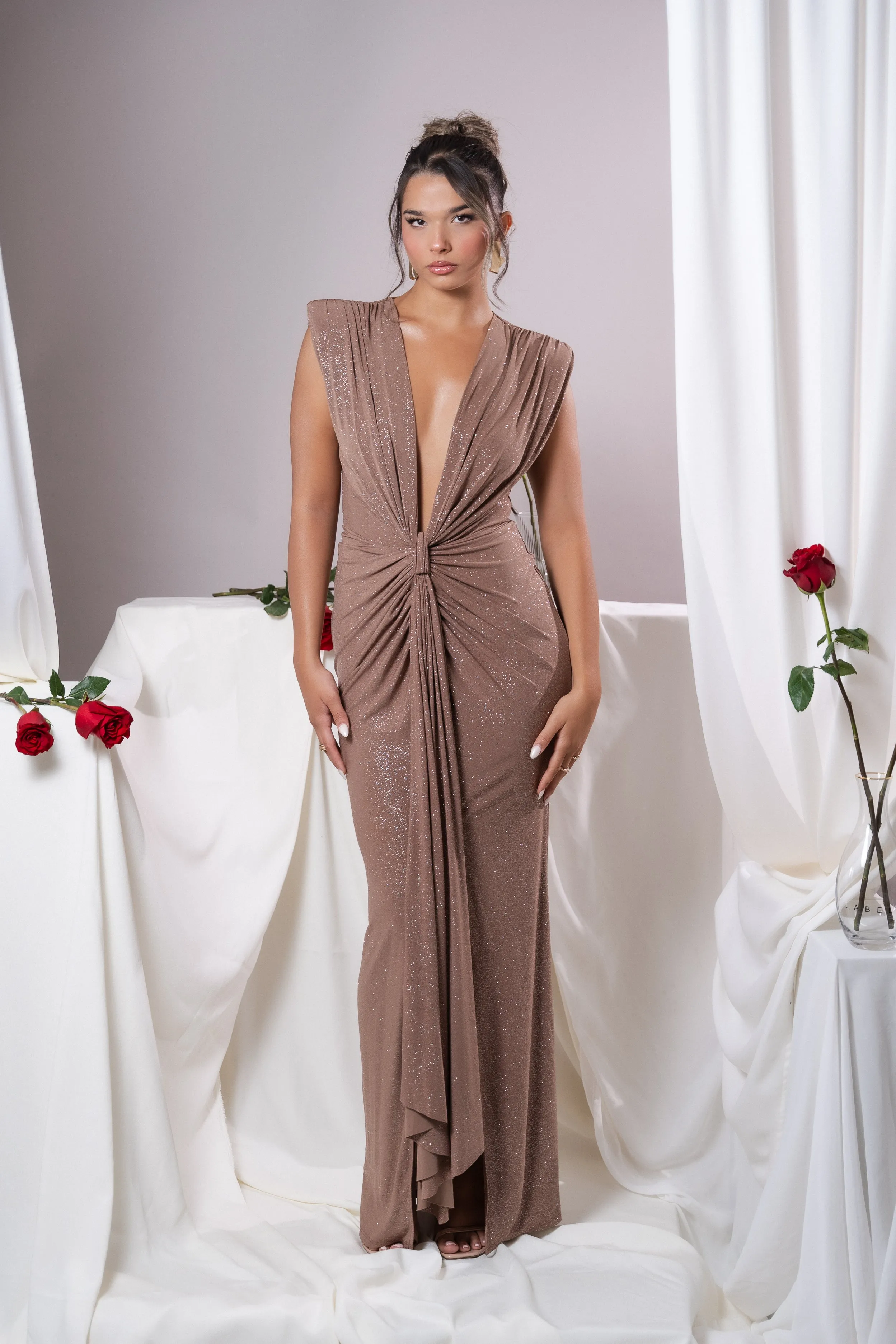 Elina Mocha Glitter  Dress