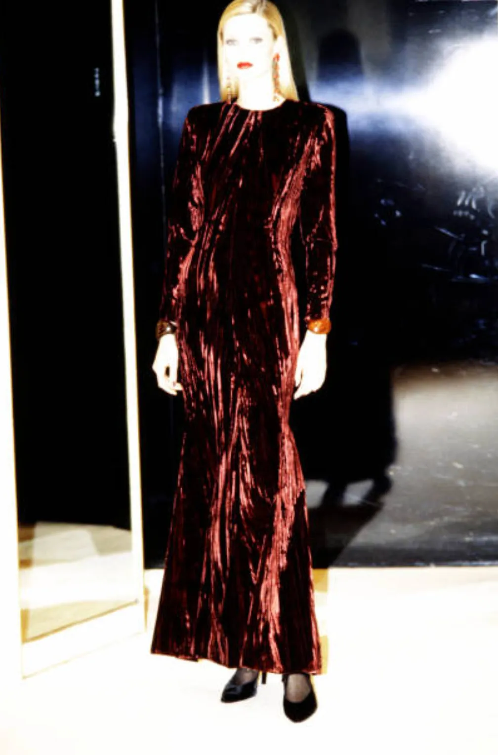 Extraordinary Fall 1998 Yves Saint Laurent Deep Red Moire Velvet Dress w Orginal Tag
