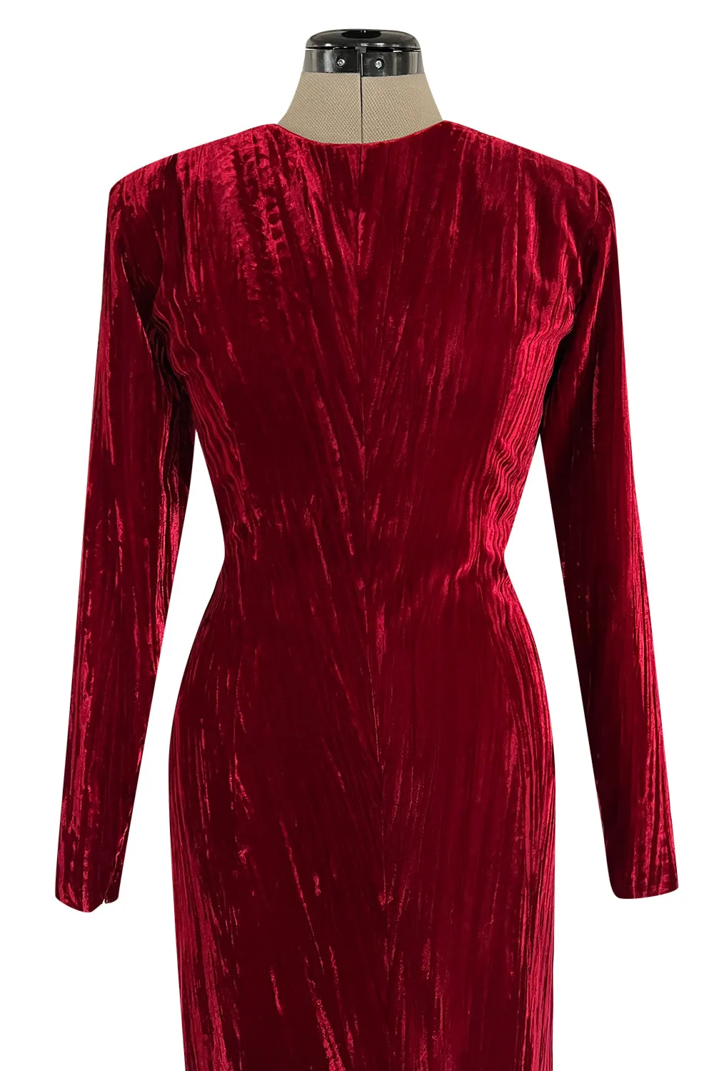 Extraordinary Fall 1998 Yves Saint Laurent Deep Red Moire Velvet Dress w Orginal Tag