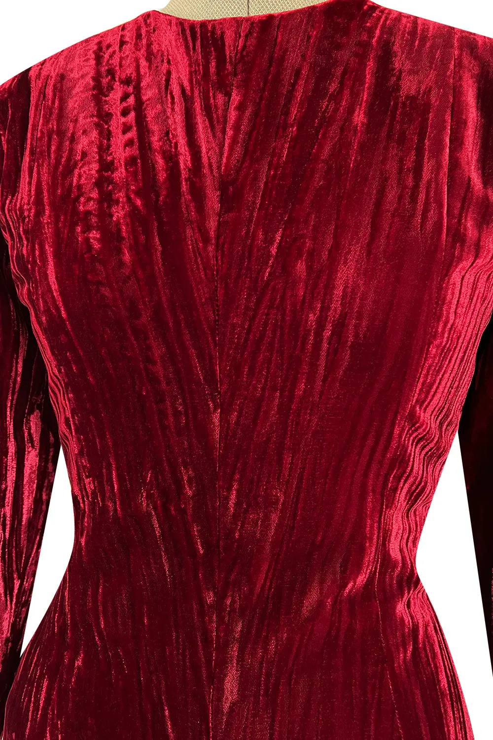 Extraordinary Fall 1998 Yves Saint Laurent Deep Red Moire Velvet Dress w Orginal Tag