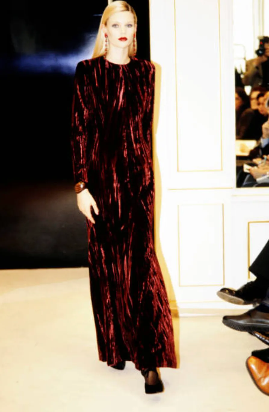 Extraordinary Fall 1998 Yves Saint Laurent Deep Red Moire Velvet Dress w Orginal Tag