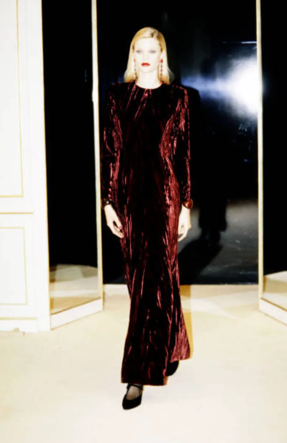 Extraordinary Fall 1998 Yves Saint Laurent Deep Red Moire Velvet Dress w Orginal Tag