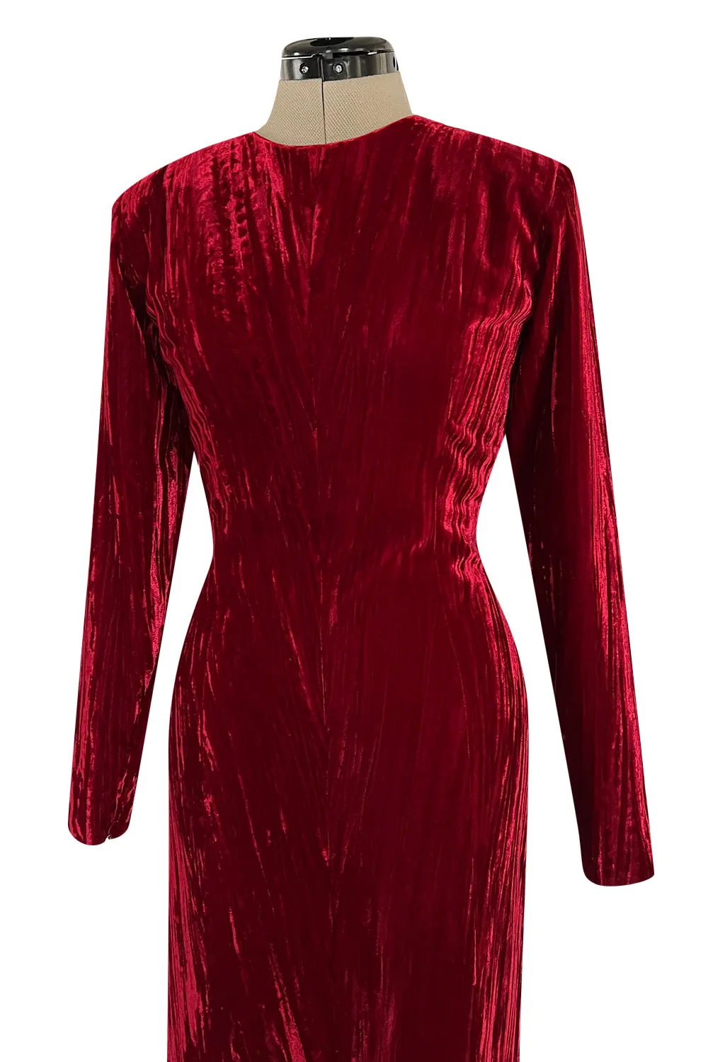 Extraordinary Fall 1998 Yves Saint Laurent Deep Red Moire Velvet Dress w Orginal Tag