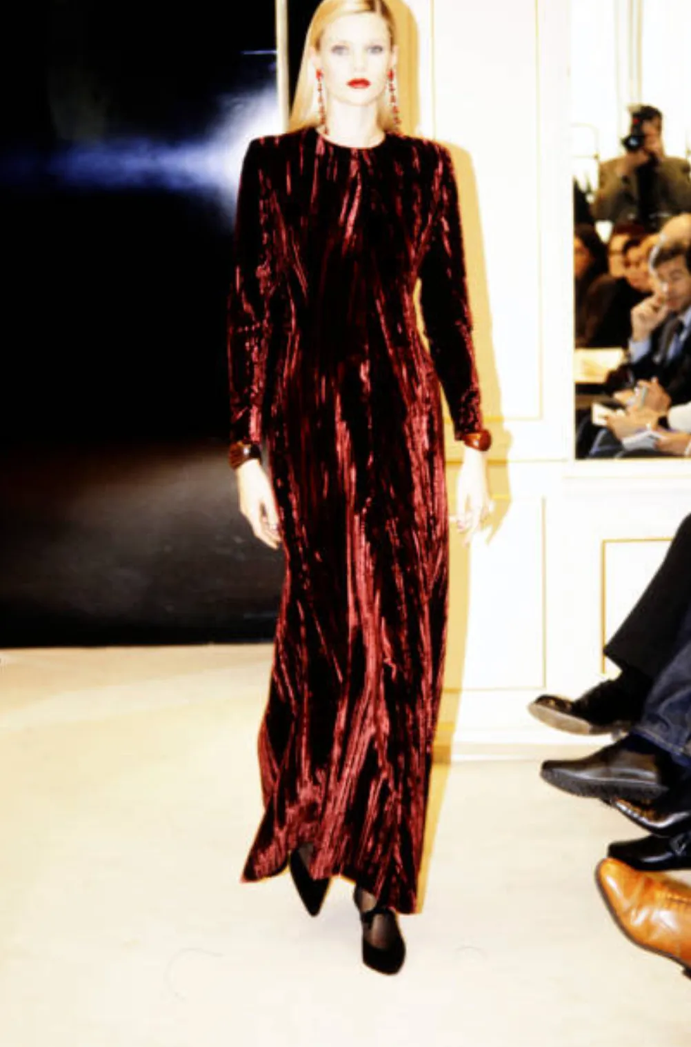 Extraordinary Fall 1998 Yves Saint Laurent Deep Red Moire Velvet Dress w Orginal Tag