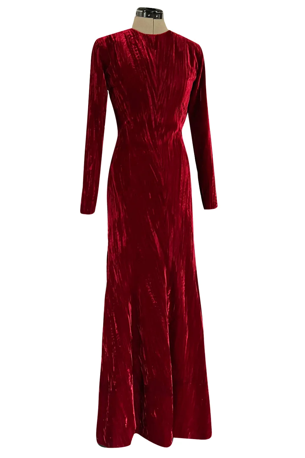 Extraordinary Fall 1998 Yves Saint Laurent Deep Red Moire Velvet Dress w Orginal Tag