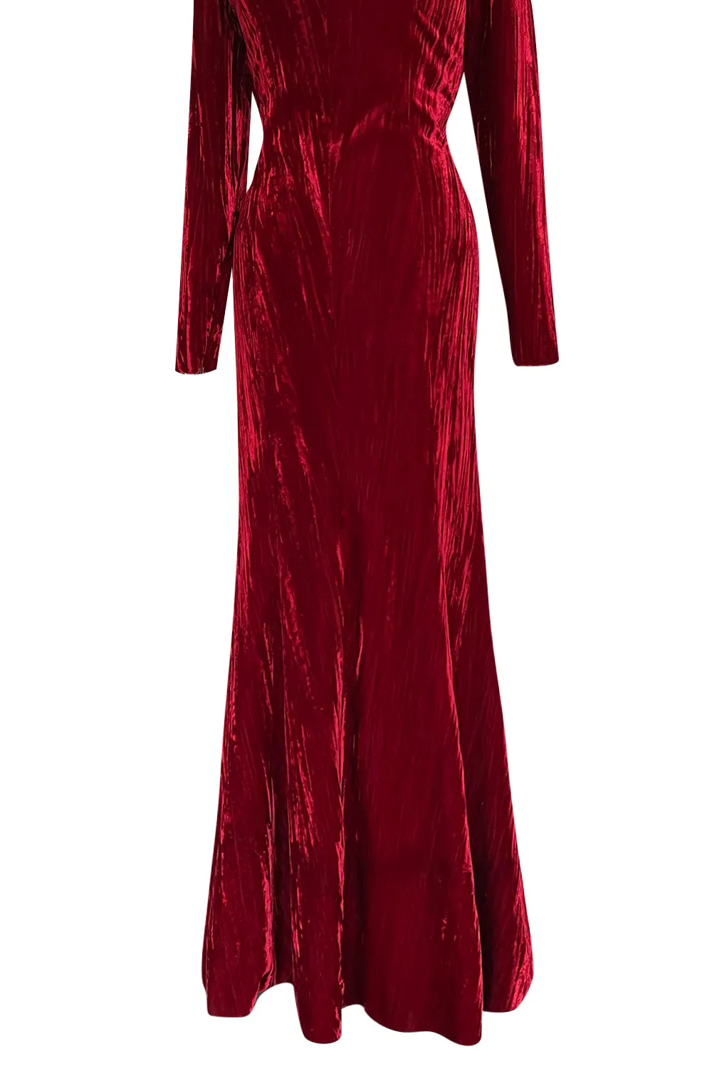 Extraordinary Fall 1998 Yves Saint Laurent Deep Red Moire Velvet Dress w Orginal Tag