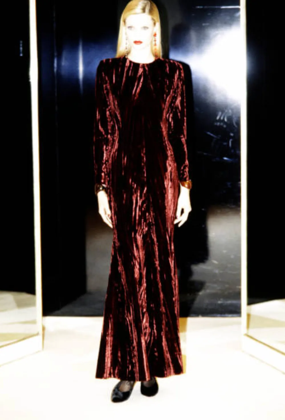 Extraordinary Fall 1998 Yves Saint Laurent Deep Red Moire Velvet Dress w Orginal Tag