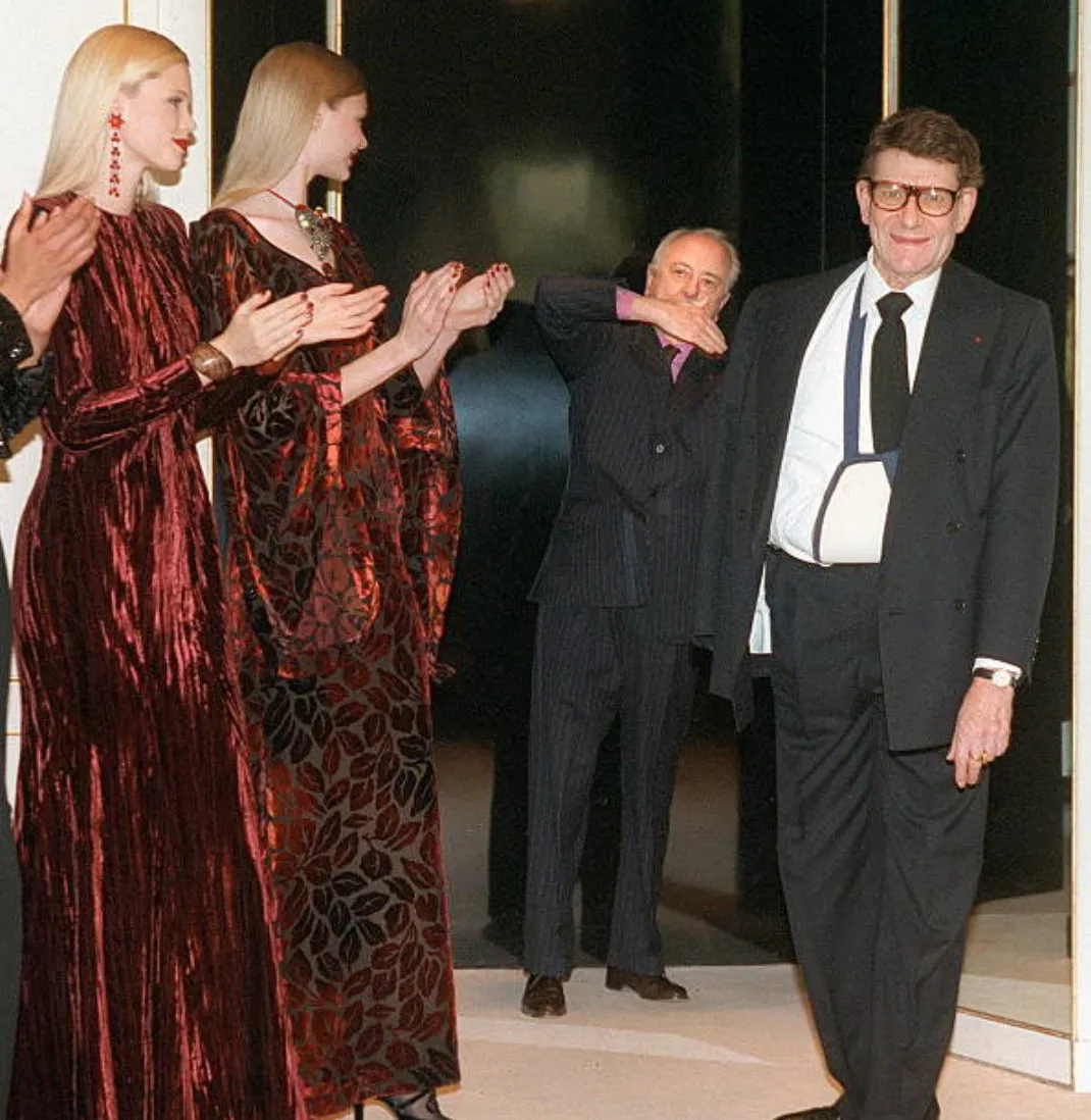 Extraordinary Fall 1998 Yves Saint Laurent Deep Red Moire Velvet Dress w Orginal Tag