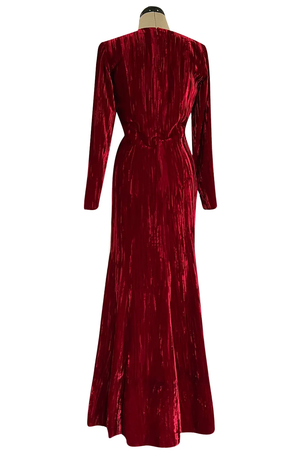 Extraordinary Fall 1998 Yves Saint Laurent Deep Red Moire Velvet Dress w Orginal Tag