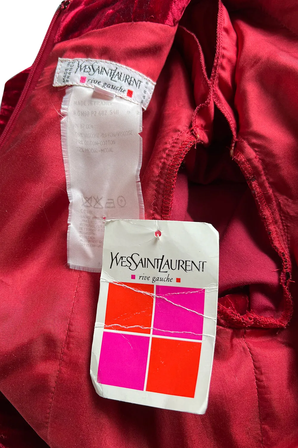 Extraordinary Fall 1998 Yves Saint Laurent Deep Red Moire Velvet Dress w Orginal Tag
