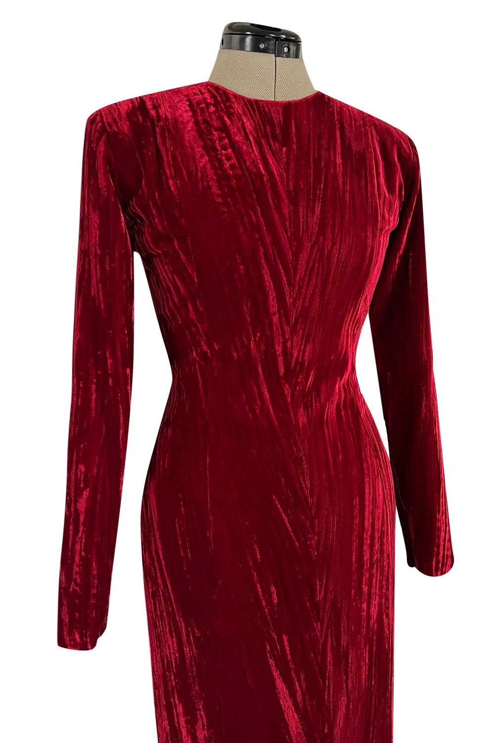 Extraordinary Fall 1998 Yves Saint Laurent Deep Red Moire Velvet Dress w Orginal Tag