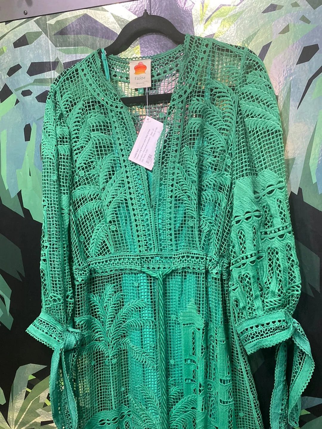 FARM RIO Green Long Sleeve Lace Maxi Dress