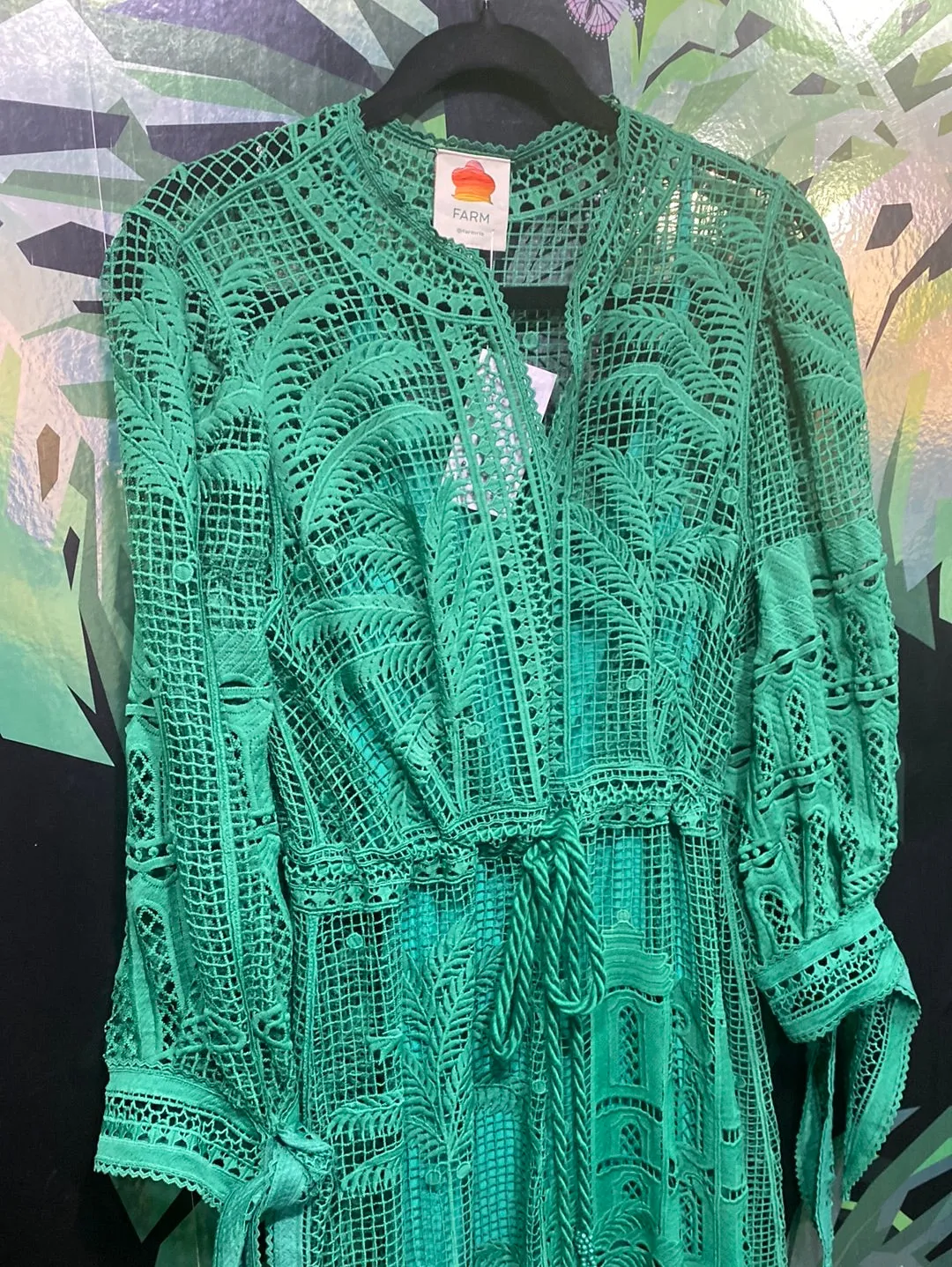 FARM RIO Green Long Sleeve Lace Maxi Dress