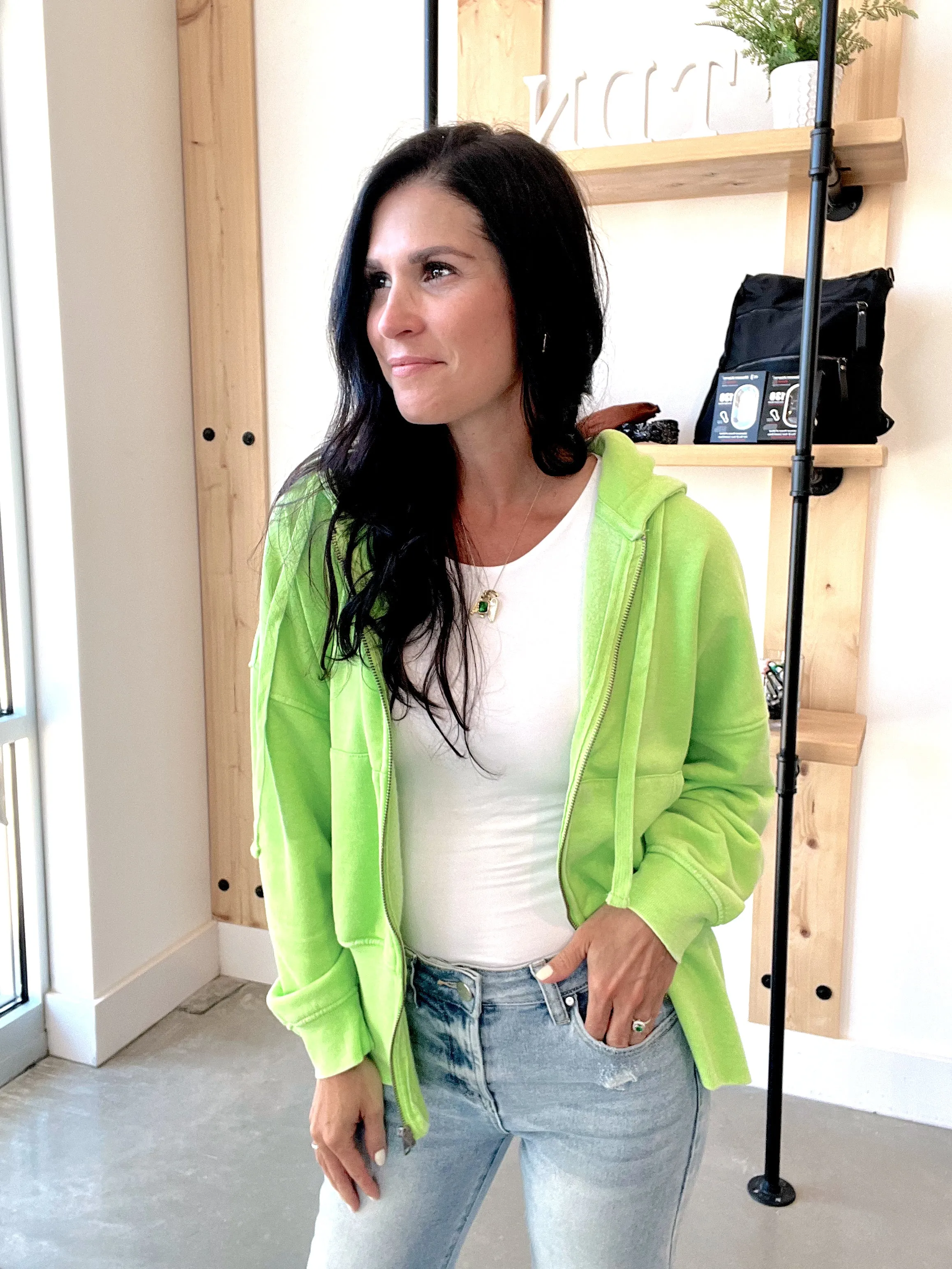 Fleece Hoodie Jacket in Green Glow