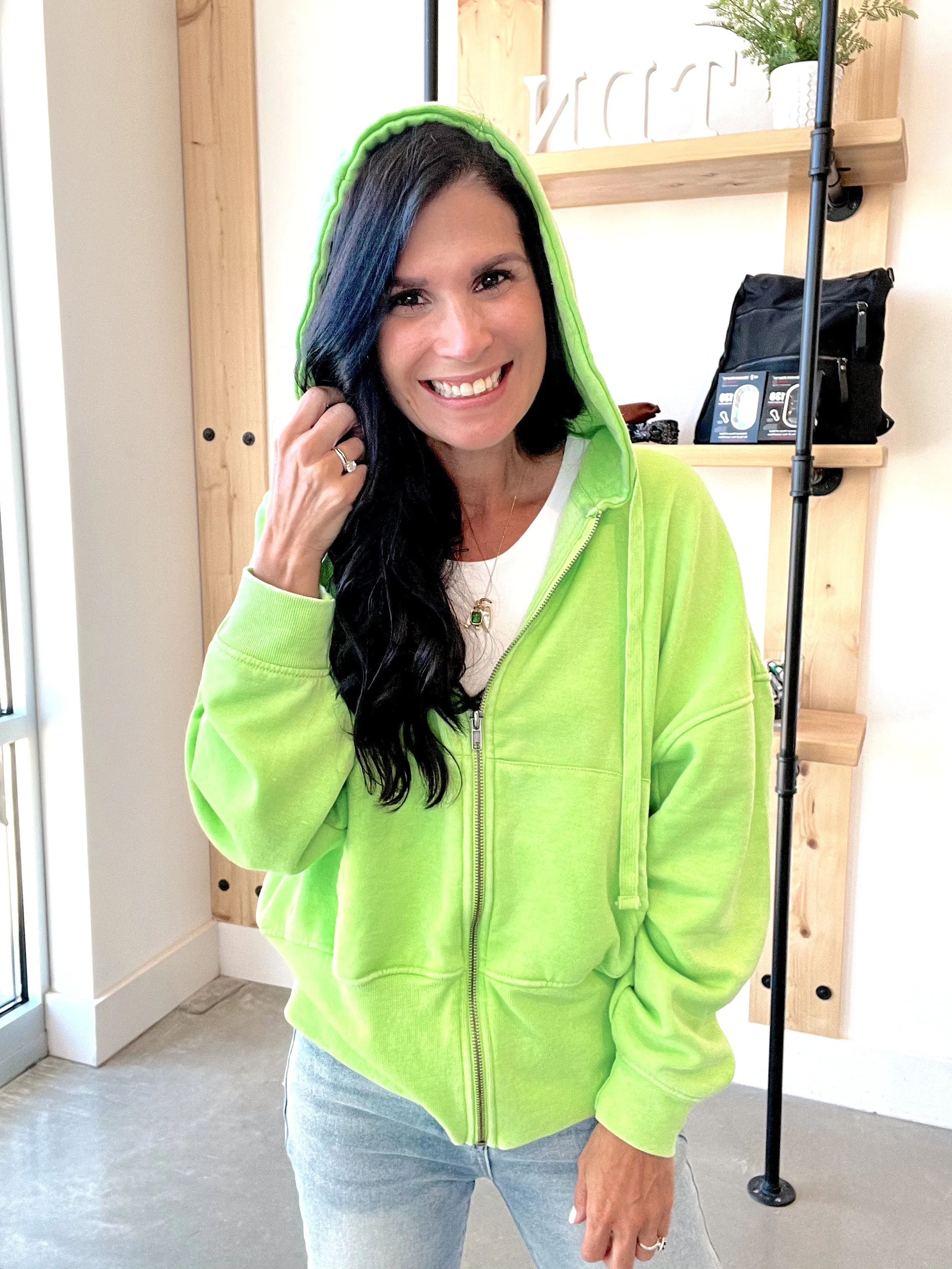 Fleece Hoodie Jacket in Green Glow