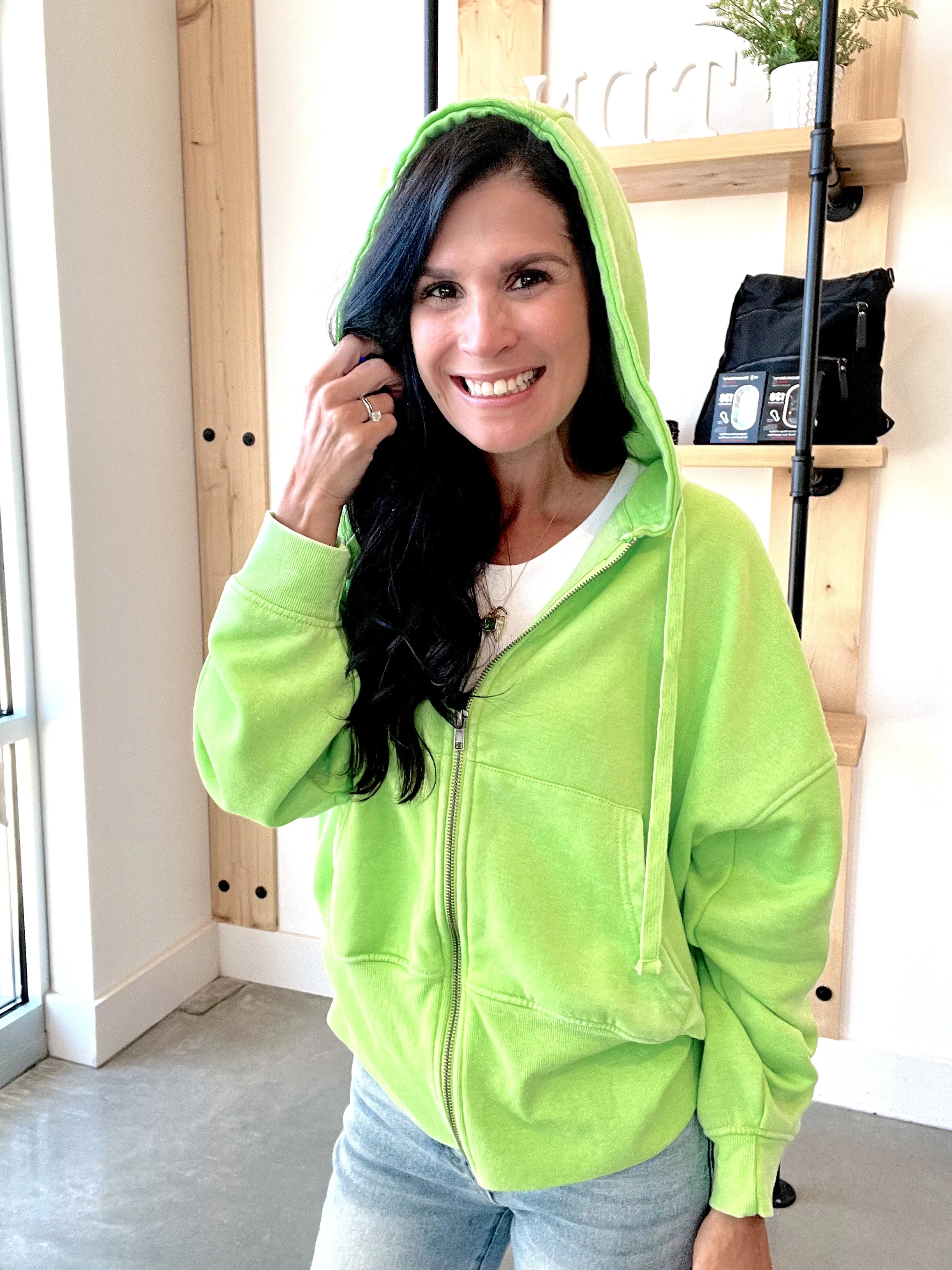 Fleece Hoodie Jacket in Green Glow