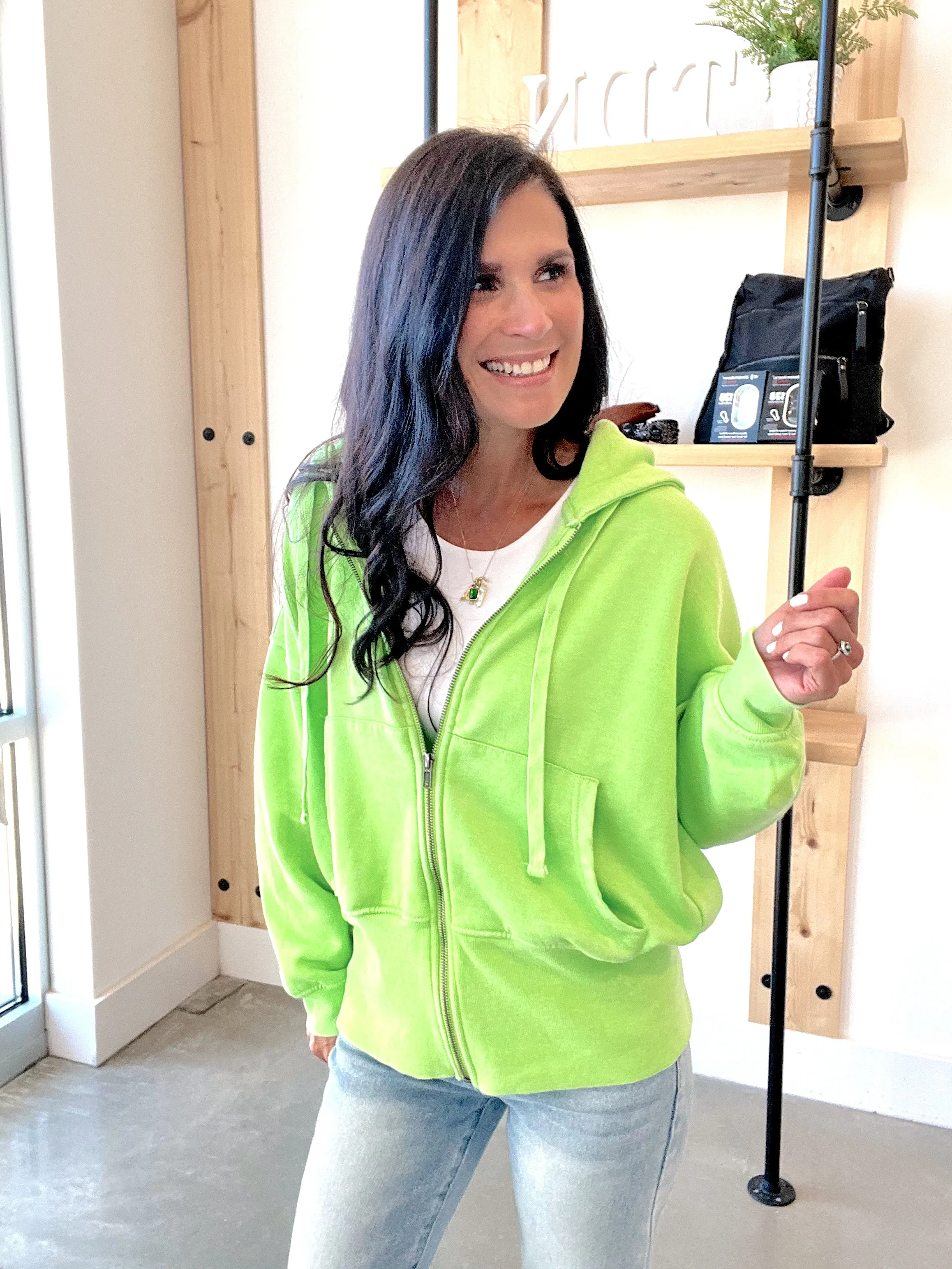 Fleece Hoodie Jacket in Green Glow