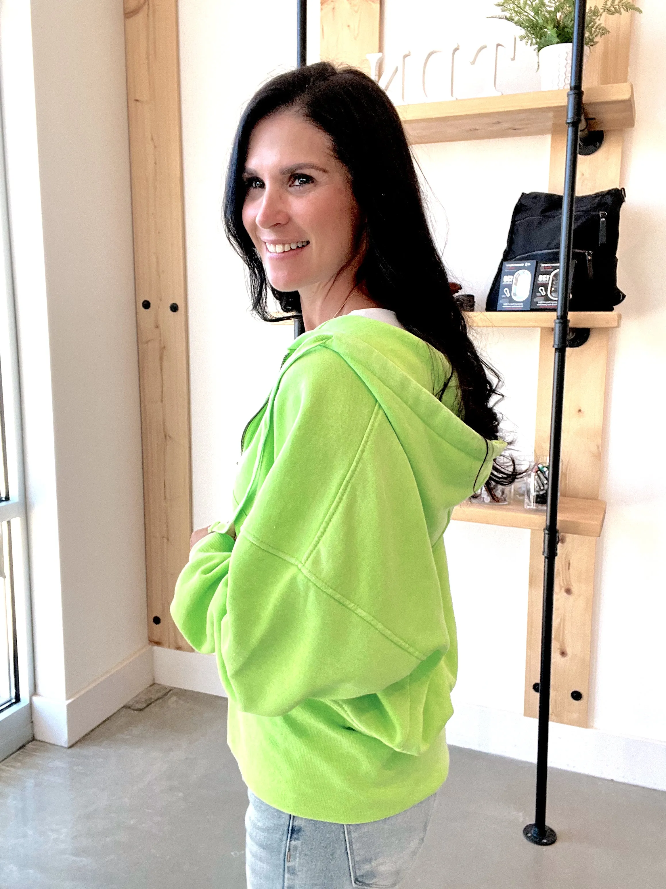 Fleece Hoodie Jacket in Green Glow