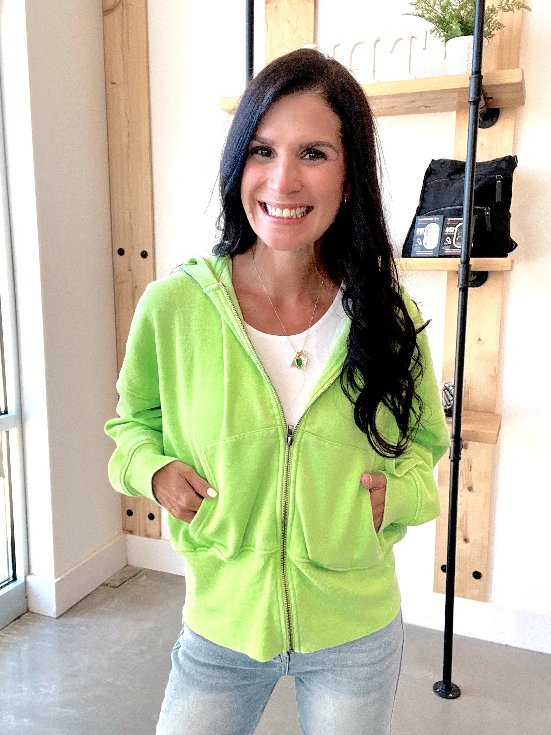Fleece Hoodie Jacket in Green Glow