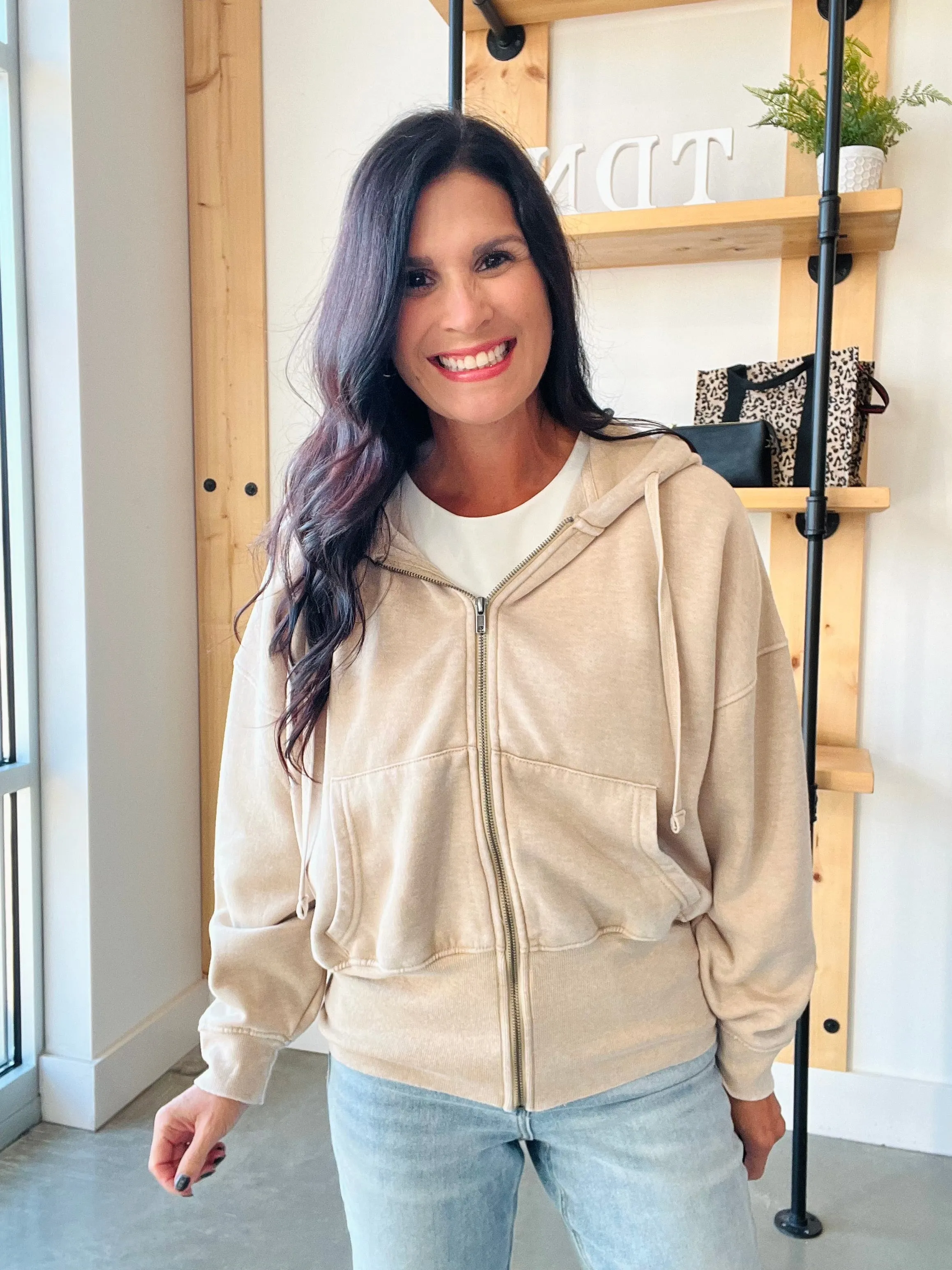 Fleece Hoodie Jacket in Natural