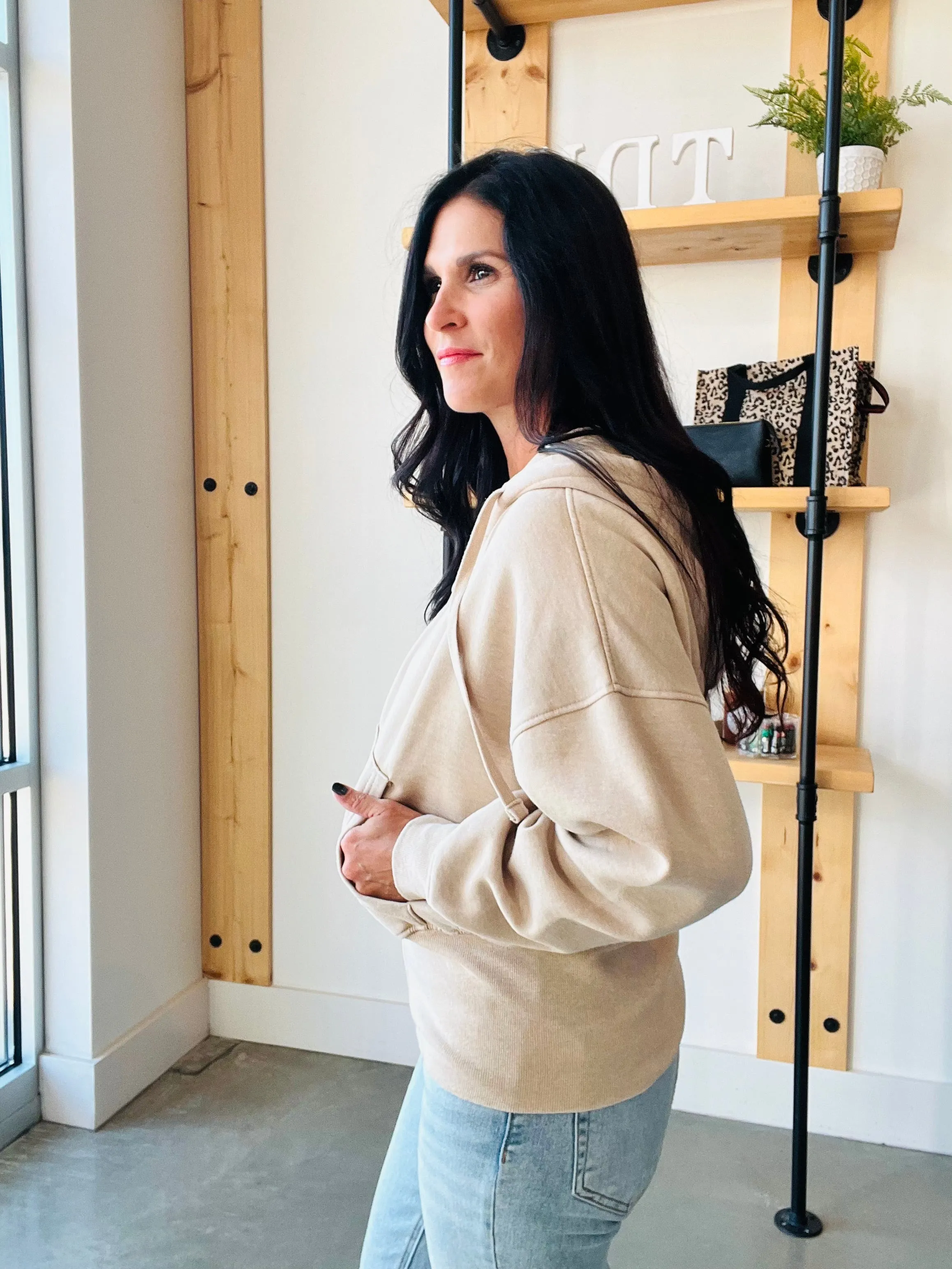 Fleece Hoodie Jacket in Natural