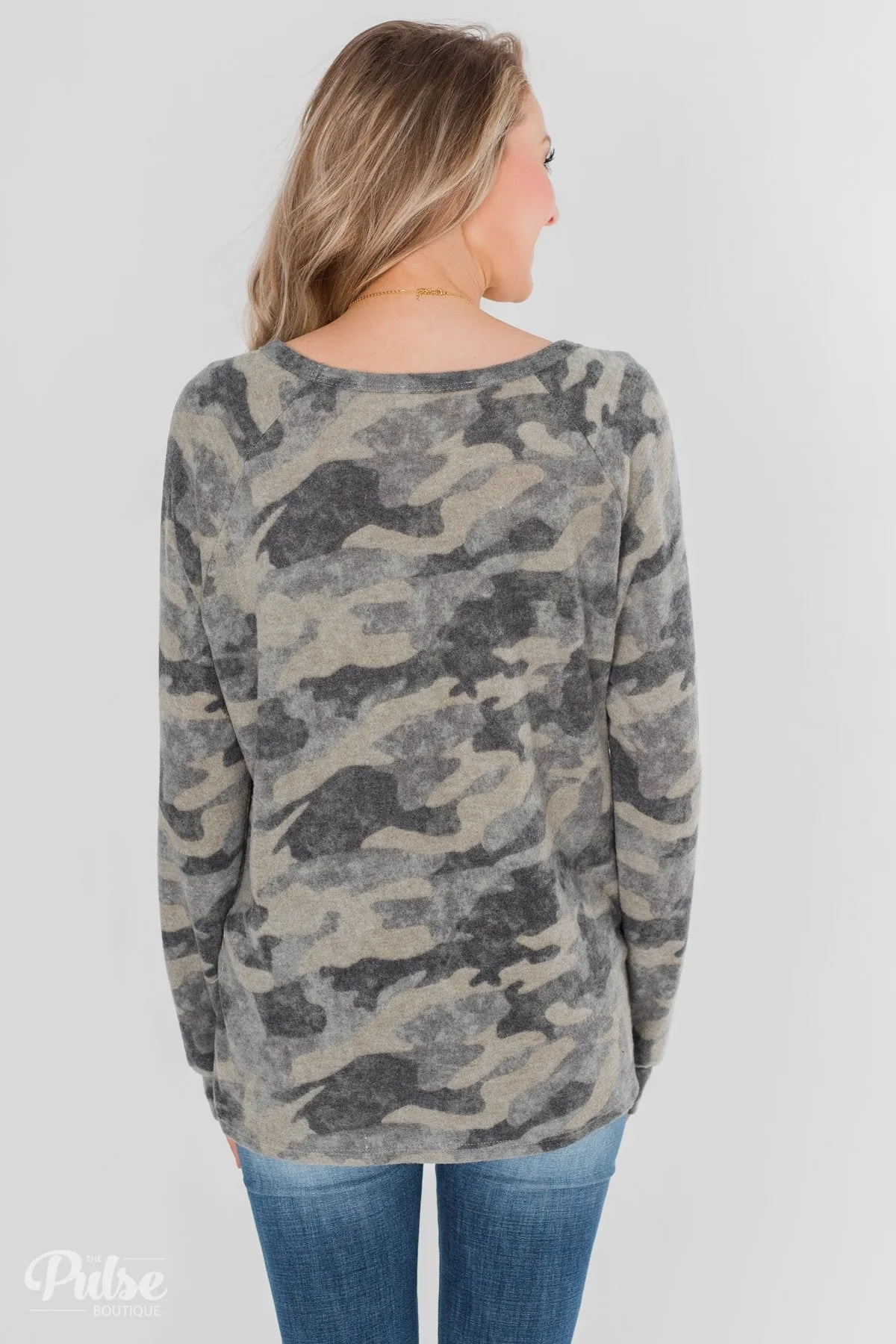 Fleece Pullover Top- Grey Camo