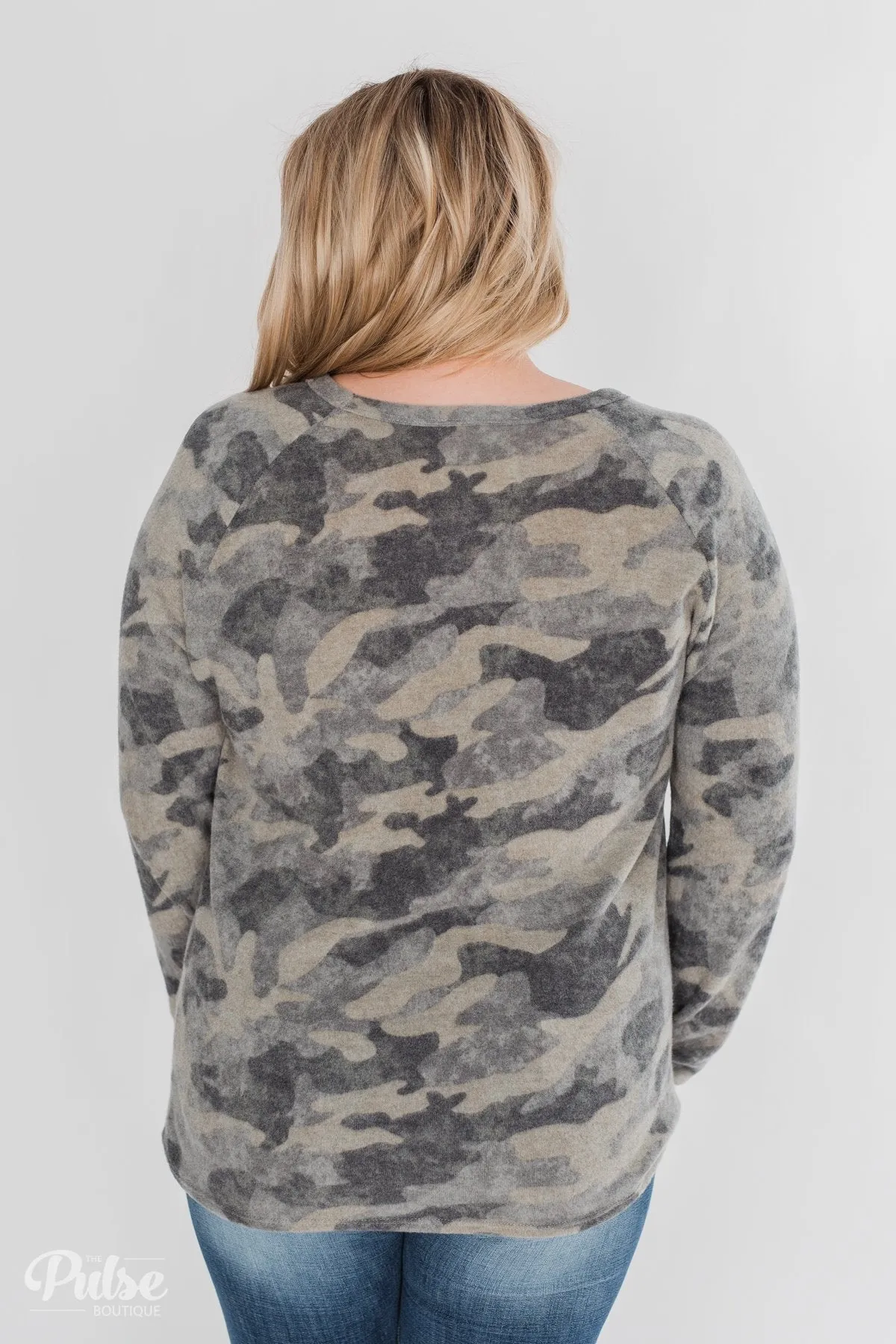Fleece Pullover Top- Grey Camo