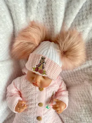 Flopsy Bunny Rose Gold luxury Double Faux Fur Pom Hat