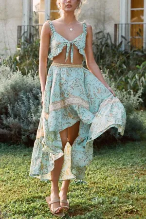 Floral Print Irregularity Hem Skirts Set