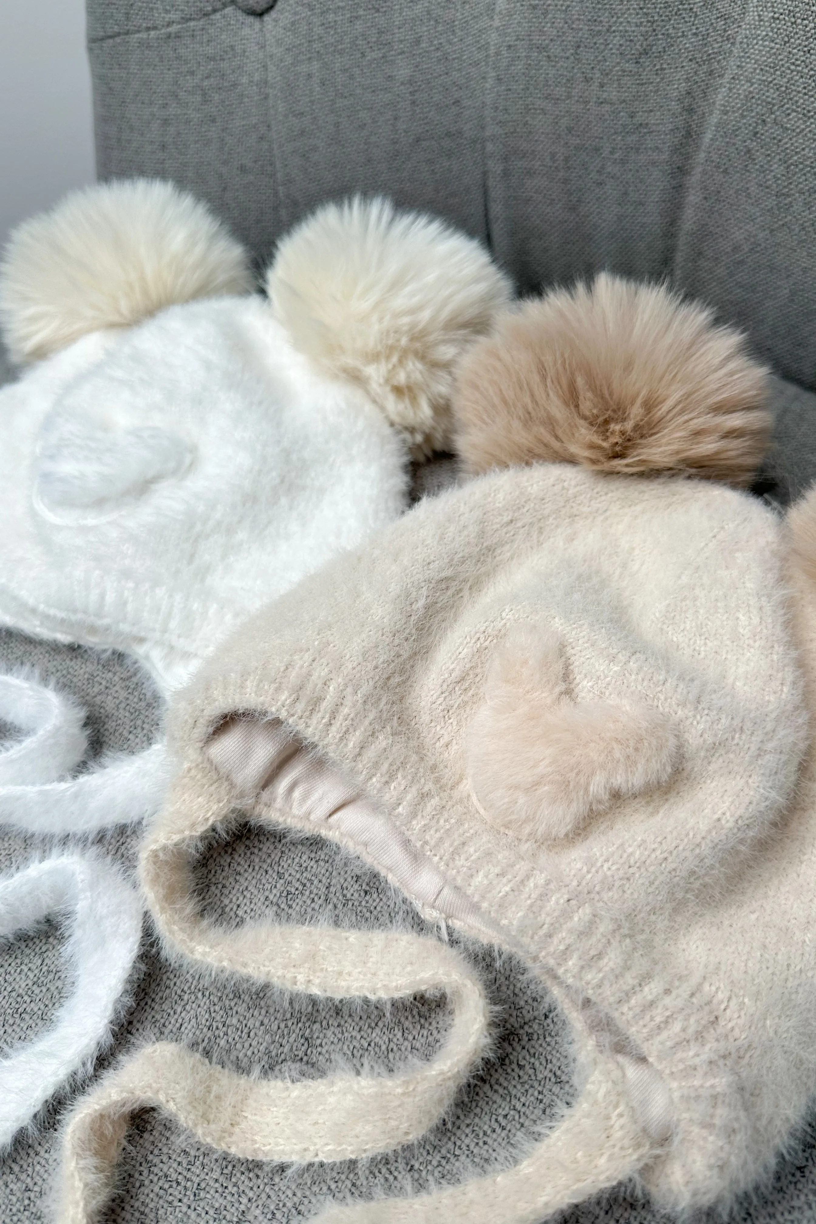 Fluffy Sand Cashmere Bear Pom Pom Hat