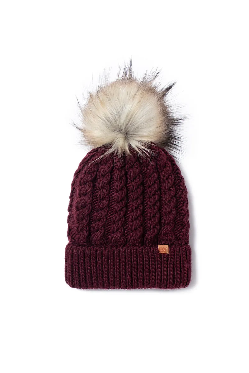 FSBB304 - Braided knit beanie with sherpa lining and faux fur pom