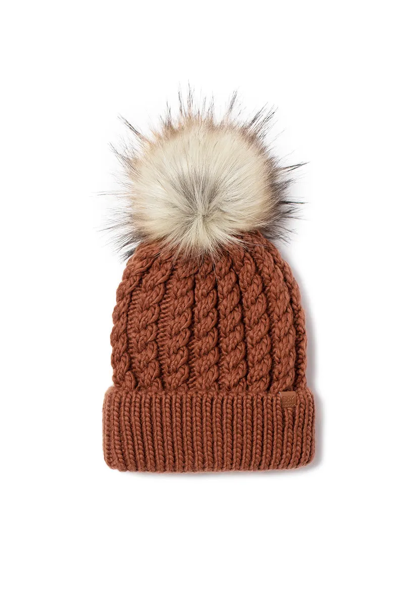 FSBB304 - Braided knit beanie with sherpa lining and faux fur pom