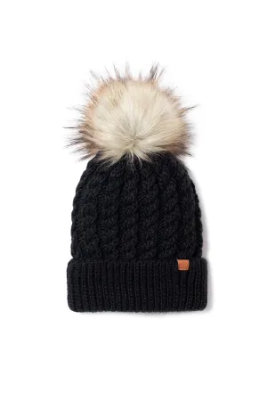 FSBB304 - Braided knit beanie with sherpa lining and faux fur pom