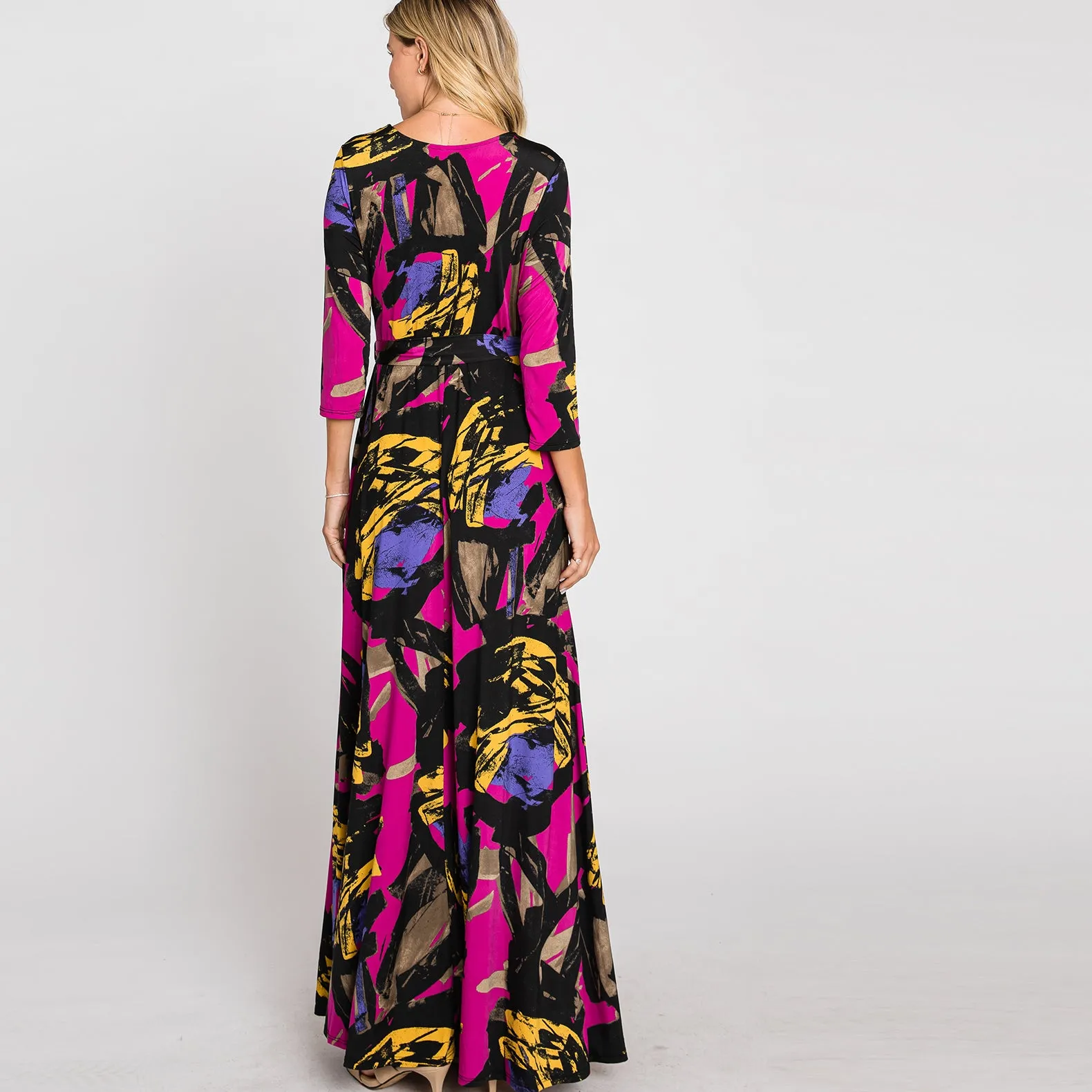 Geo Magenta Venechia Maxi Wrap Dress