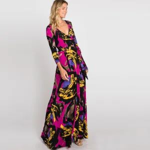Geo Magenta Venechia Maxi Wrap Dress
