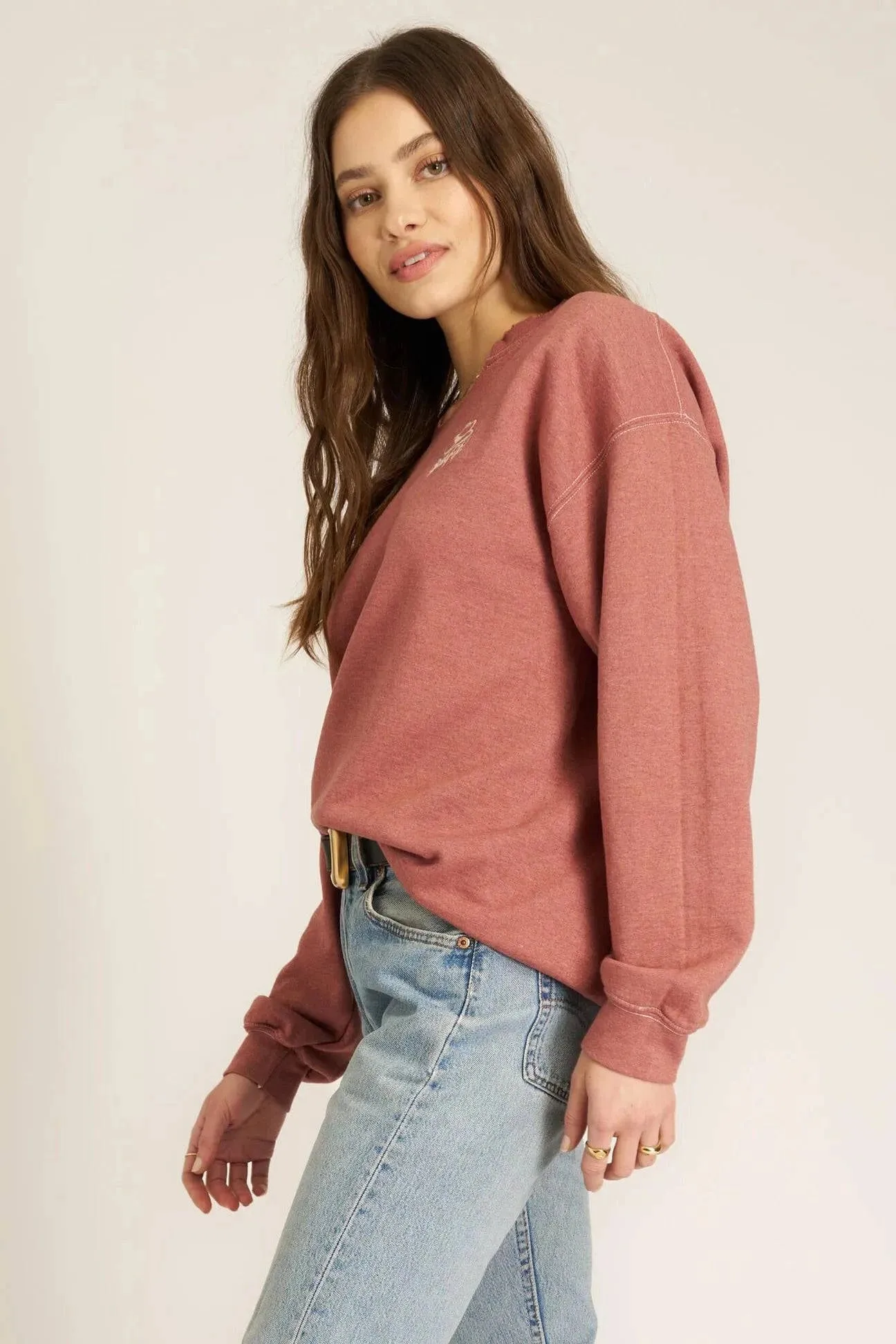 Giddy Up Embroidered Cut Crew Swtshrt by Project Social T | Desert Clay