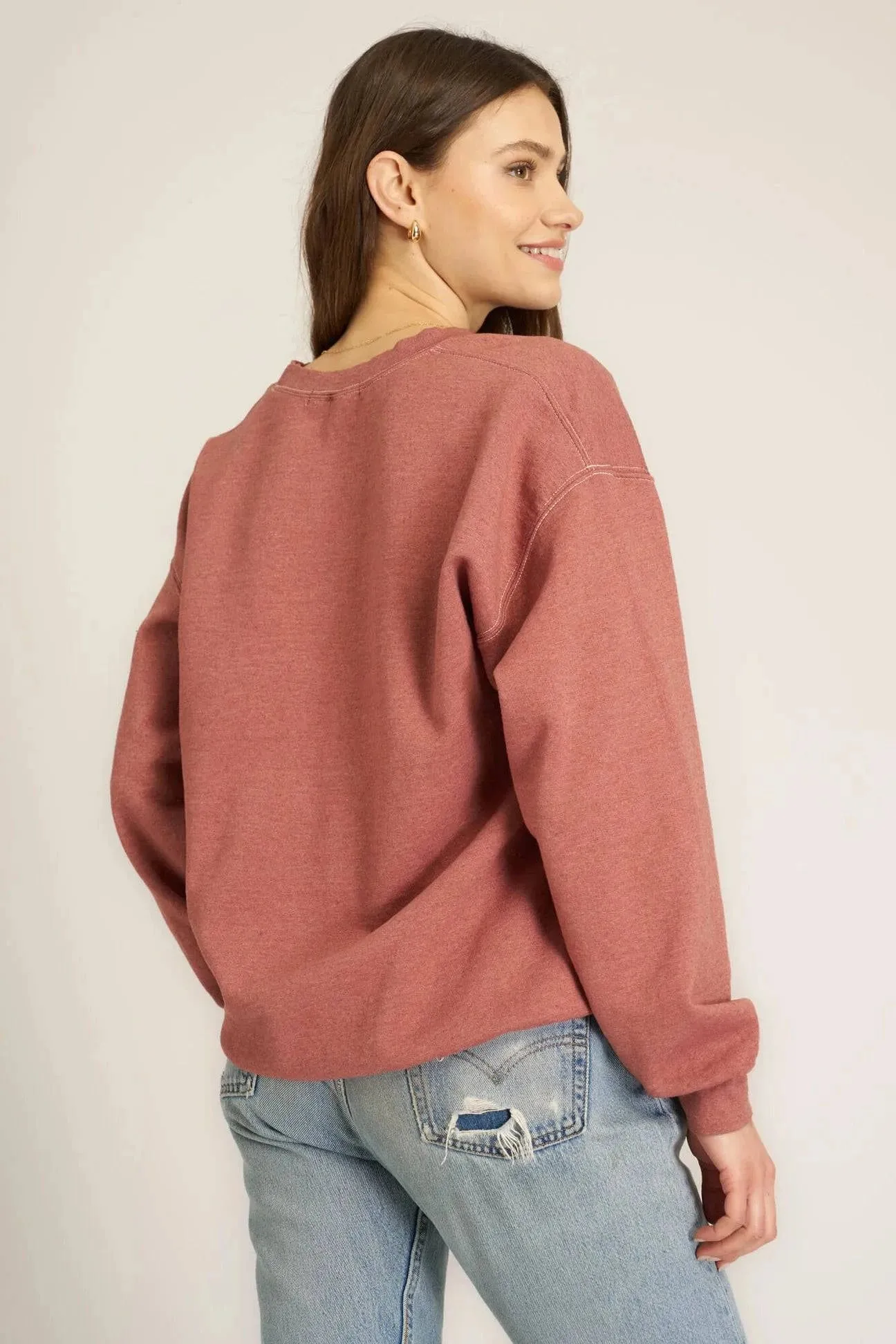Giddy Up Embroidered Cut Crew Swtshrt by Project Social T | Desert Clay