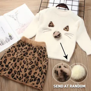 Girls Leopard Pattern Sweater Skirt Set