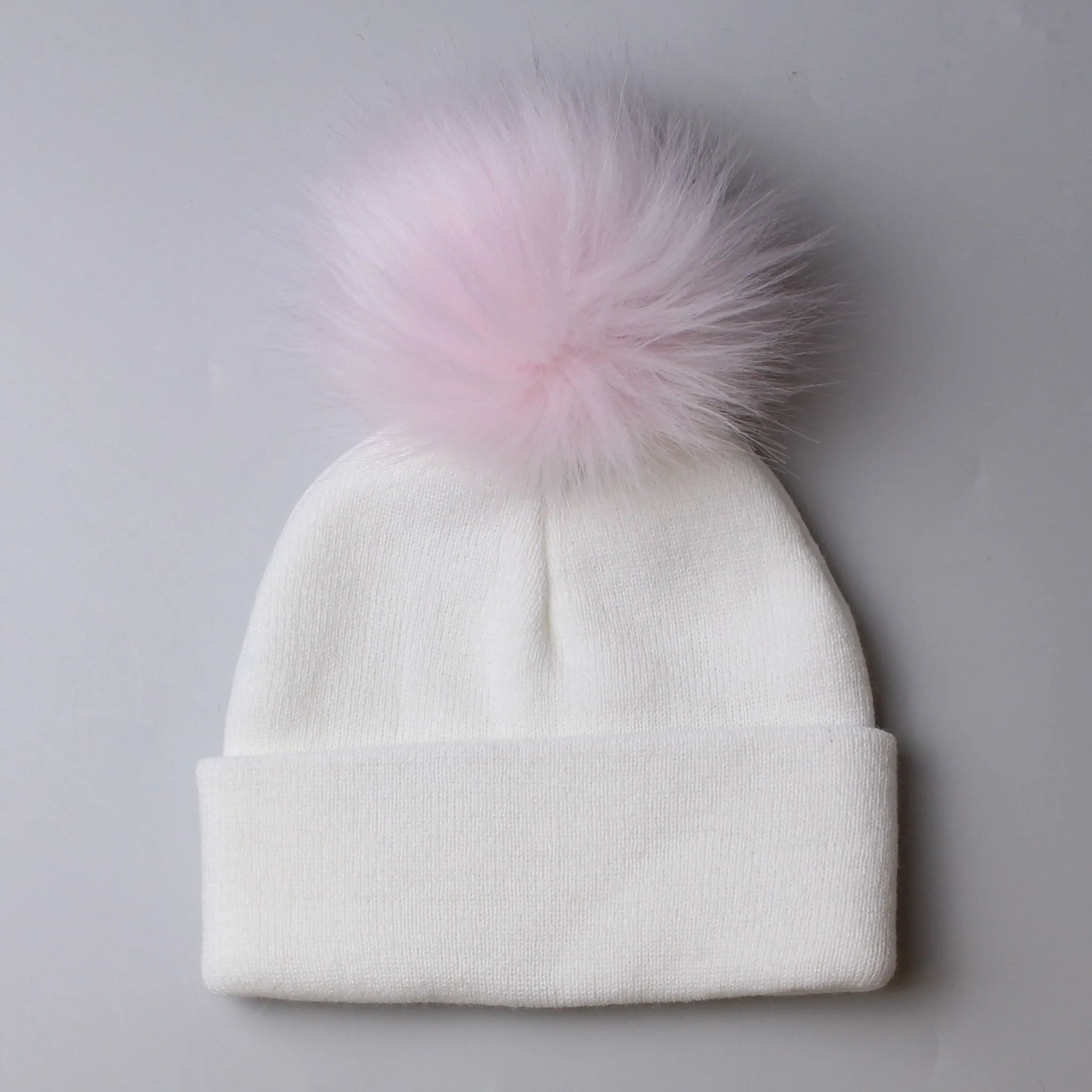 Girls Pom Hat - White & Pink - 2 to 6 years