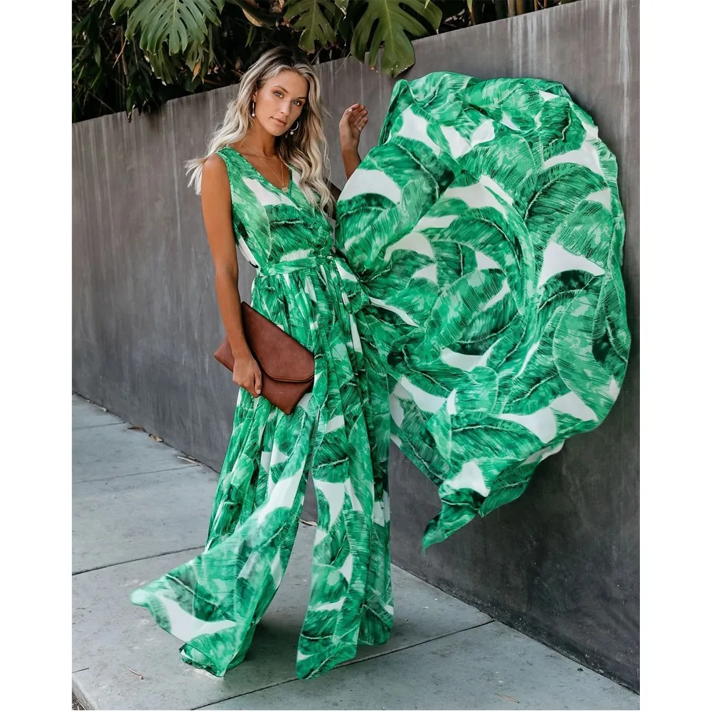 Green Sexy Women Sleeveless Long Maxi Dresses