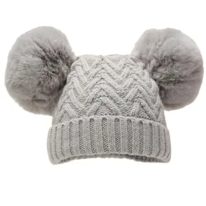 Grey 'Chevron' Knit Double Pom Pom Hat w/Cotton Lining  (6-18 Months) H632-G-MED