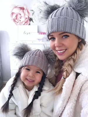 Grey double bobble hat - ADULT