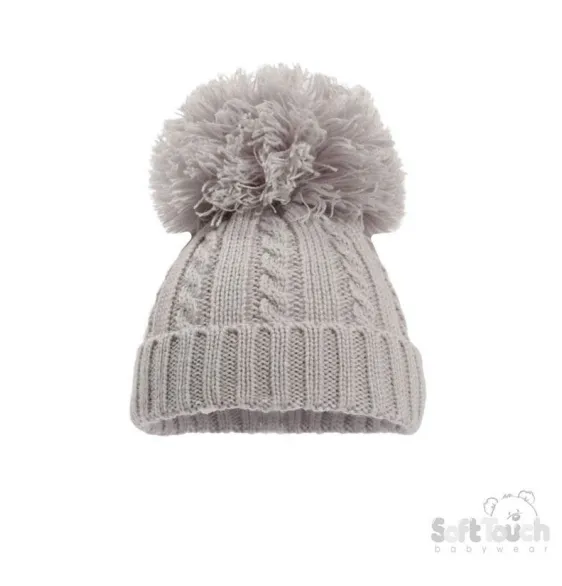Grey 'Elegance' Cable Knit Hat w/Pom Pom : H650-G-SM