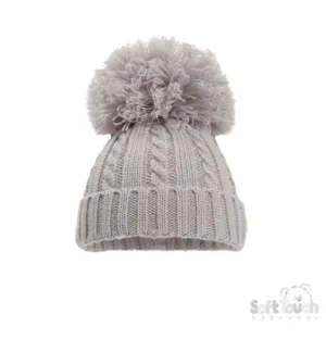 Grey 'Elegance' Cable Knit Hat w/Pom Pom : H650-G-SM